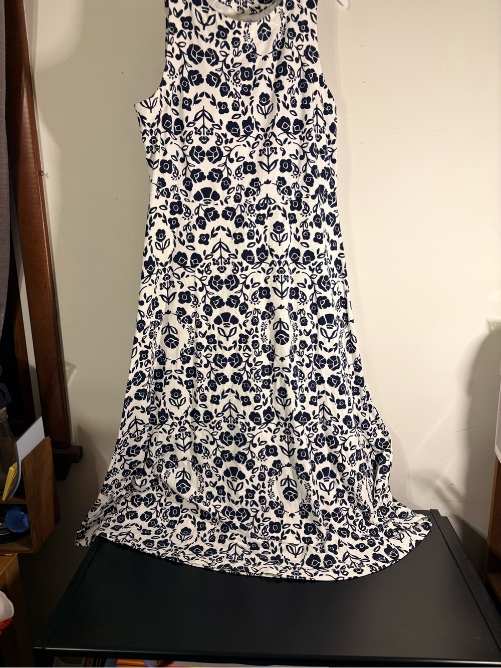 Sleeveless White & Navy Floral Maxi Dress